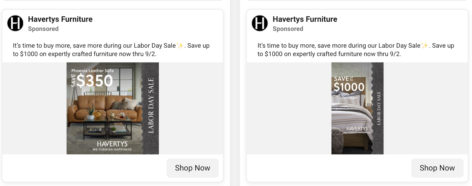 Instagram ads best practices — Havertys Furniture example ad