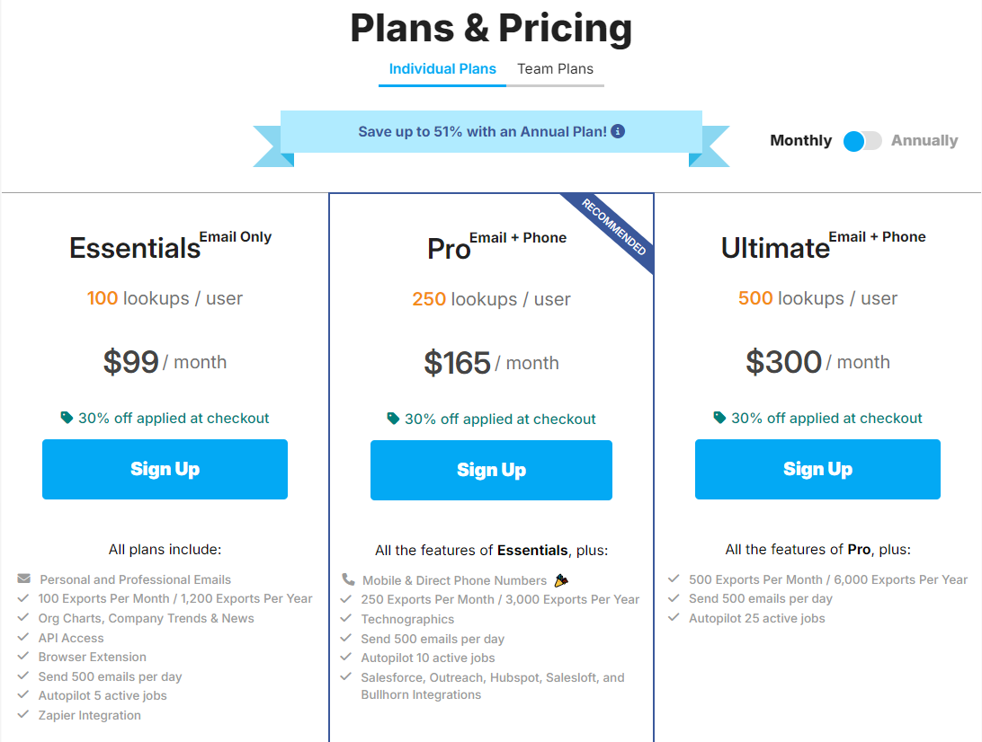 RocketReach's plans and pricing.