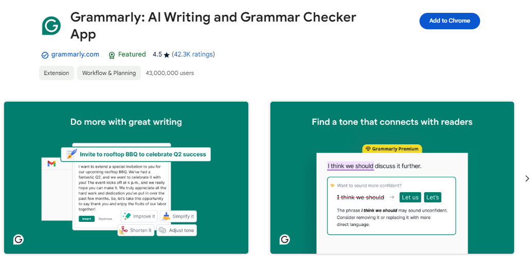 Grammarly- for grammar checking and high-quality writing
