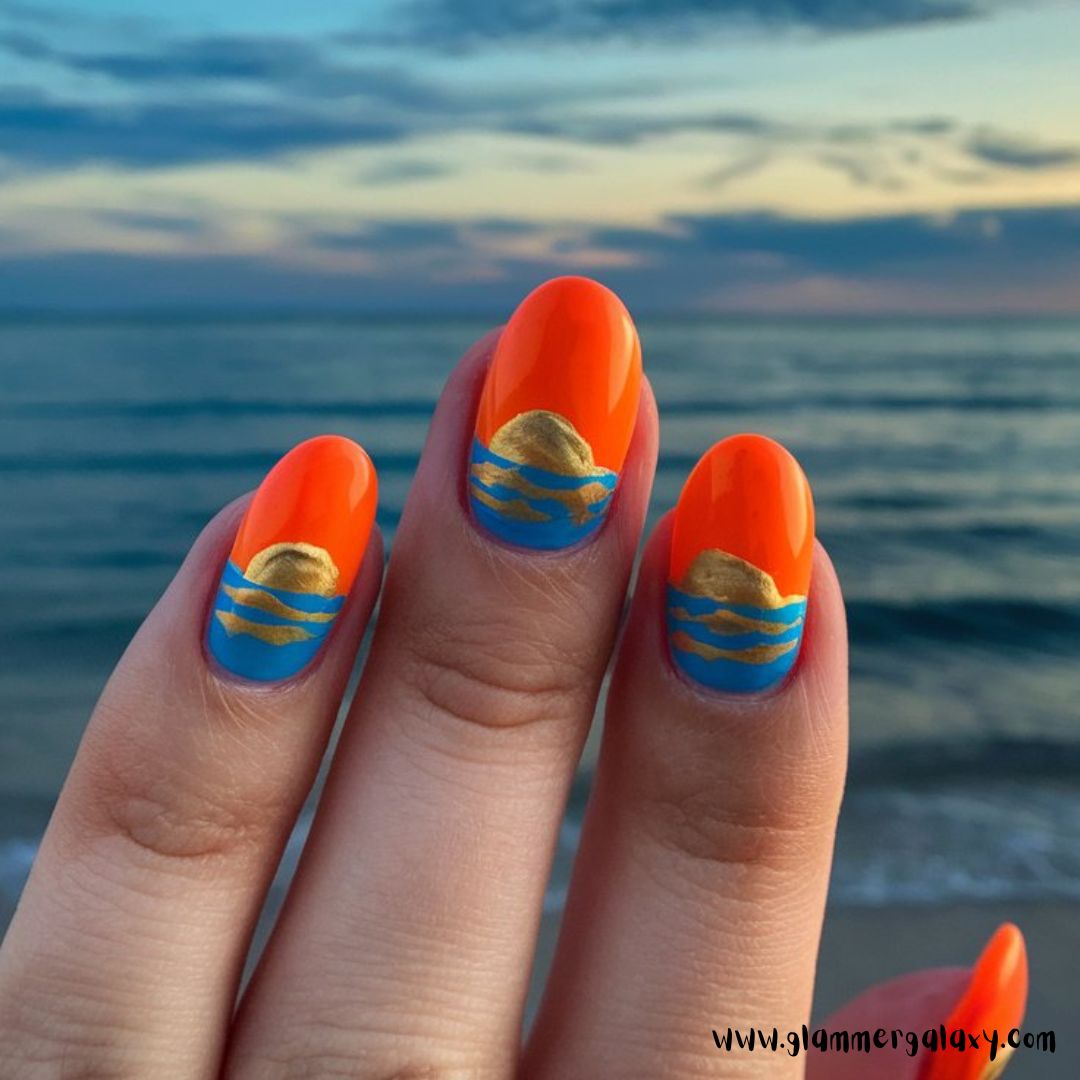 Classy Vacation Nails having Tropical Sunrise Vibes
