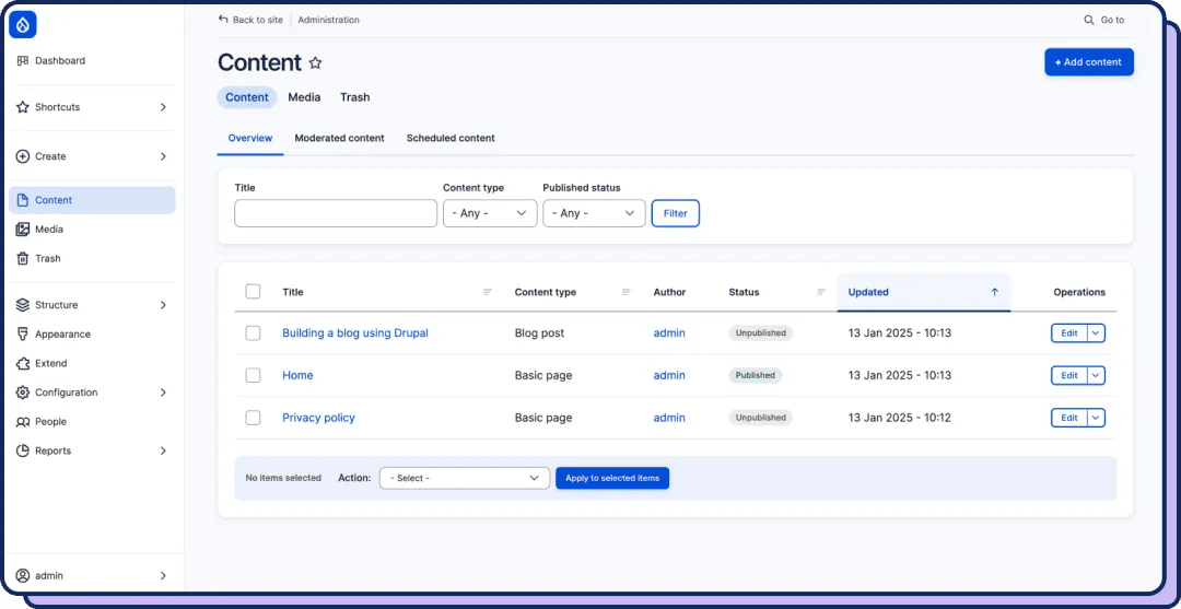 Drupal CMS’s modern administrative interface