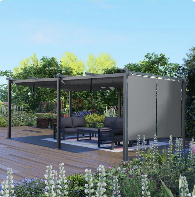 12x20 ft. Aluminum Outdoor Pergola with Retractable Shade Canopy