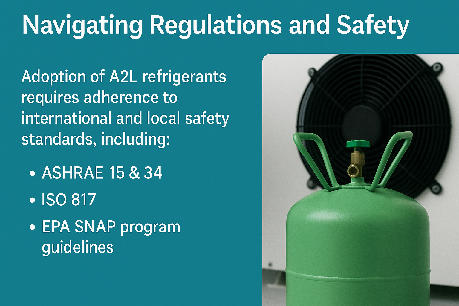Technician reviewing HVAC installation documents, including ASHRAE and EPA safety compliance for A2L refrigerants.