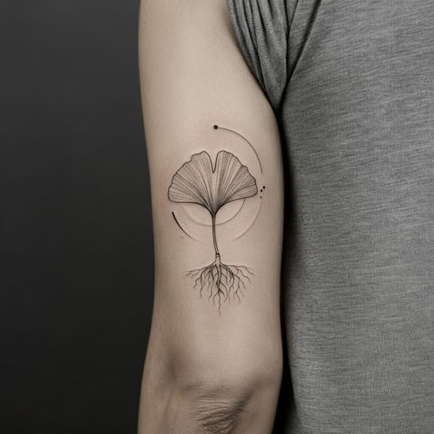 Ginkgo Leaf with Roots Tattoo