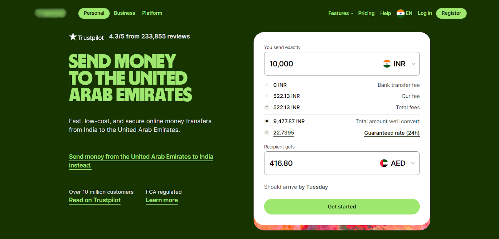 Fees charged by money transfer companies for wire transfers, displayed on their order placement page