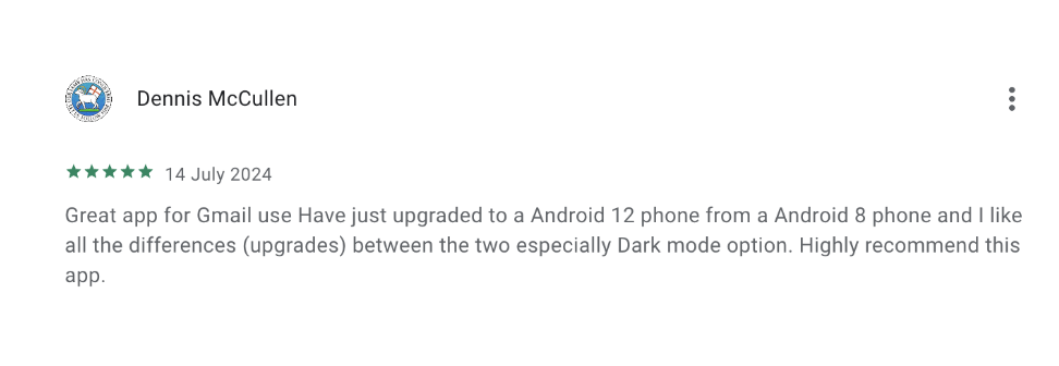 User review of Gmail on playstore