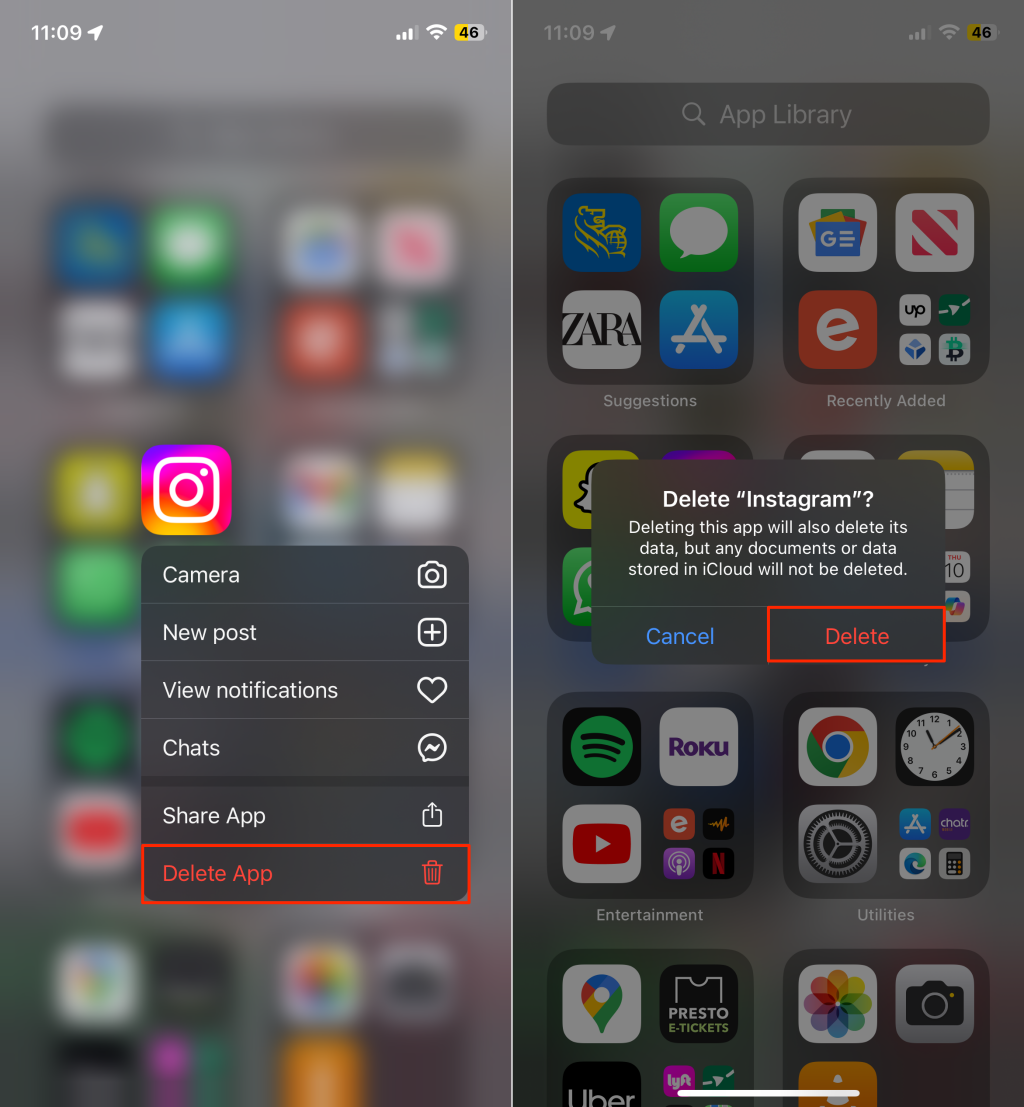 Steps to uninstall Instagram on an iPhone