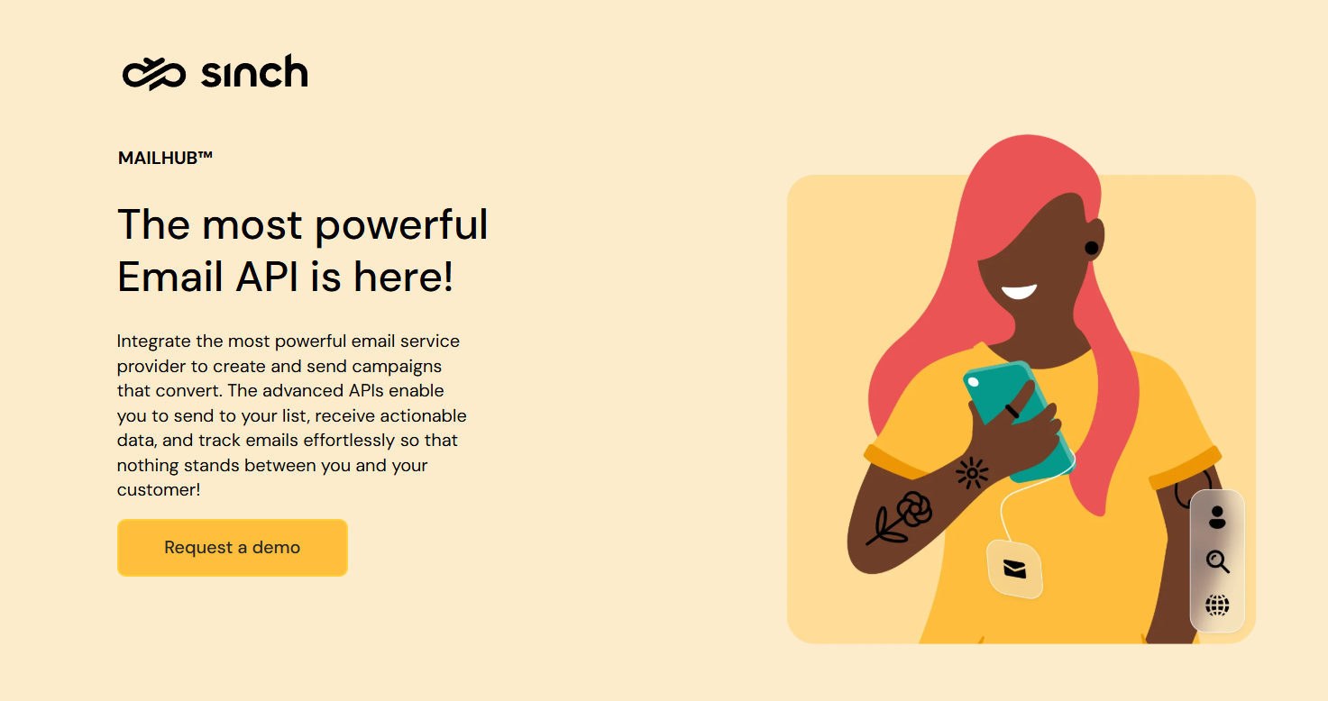 Screenshot of Sinch's Email API PPC product landing page