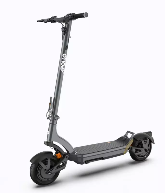 The Apollo City Dual Motor Scooter.  Also features suspension, dual wheel progressive regenerative braking, and turn signals.