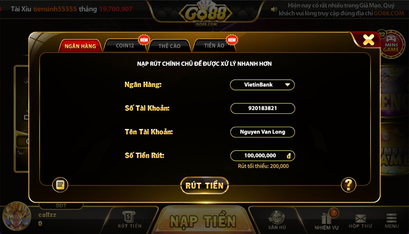 rút tiền go88