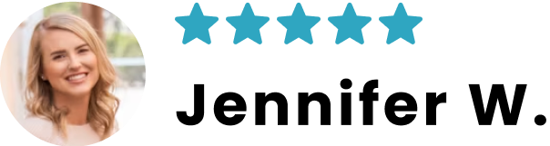 Smiling person next to five blue stars rating graphic.