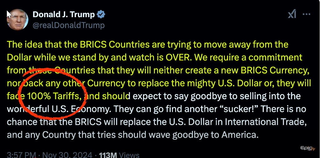 Trump's Tweet on BRICS collapse