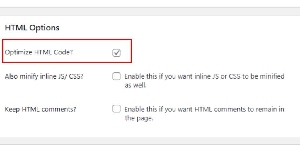 Enable Optimize HTML Code from Autoptimize