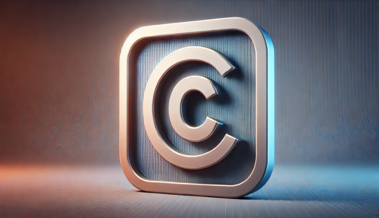 3D metallic copyright symbol in a square frame.