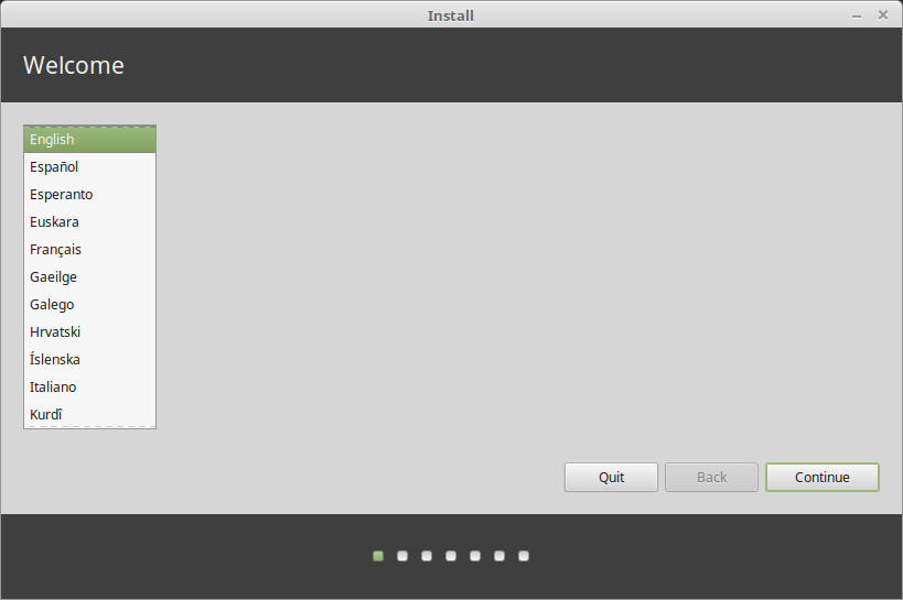 Select language in the installation process of Linux Mint.