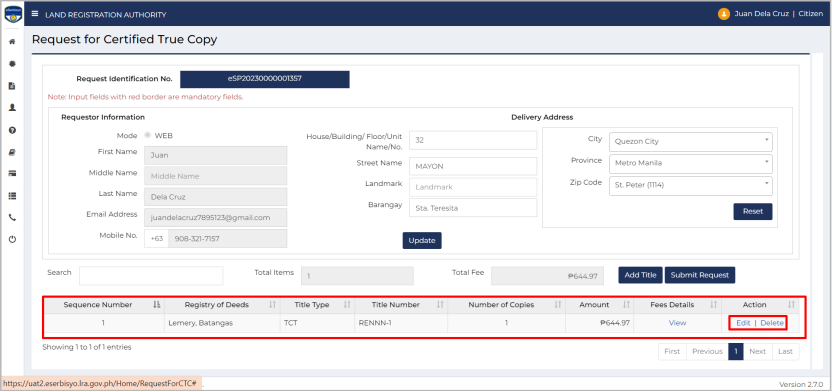 Check land title online by filling out fields on the Request for Certified True Copy page (2)