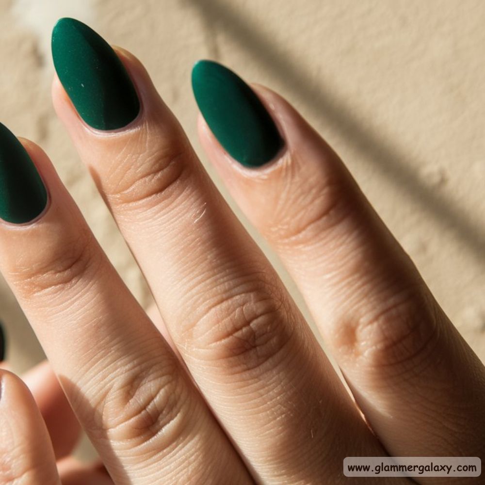 Almond Shaped Nails having Luxe Green Velvet