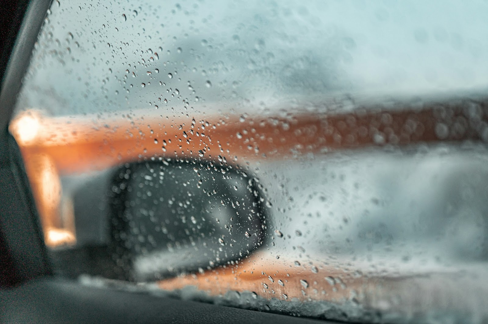 view from a car in a heavy rain
