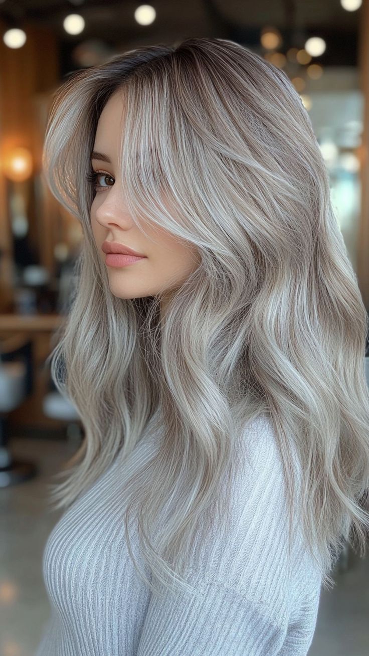 Silver gray balayage hair