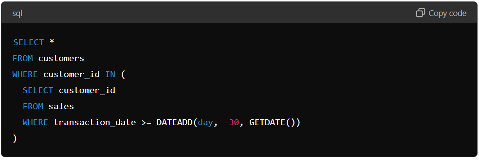 SQL query for filtering data.