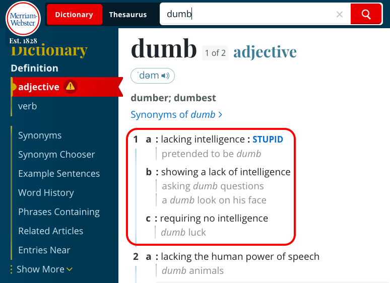 Definition of the word 'dumb'