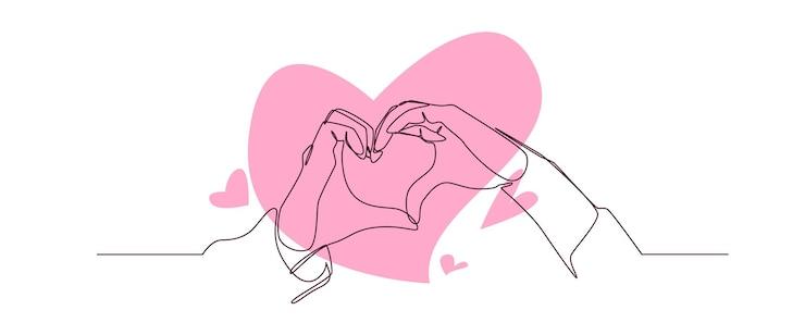 Continuous one line drawing of hand forming heart shape Sign of love Editable line colored vector