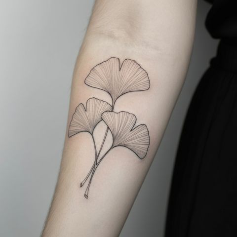 Fine Line Ginkgo Tattoo
