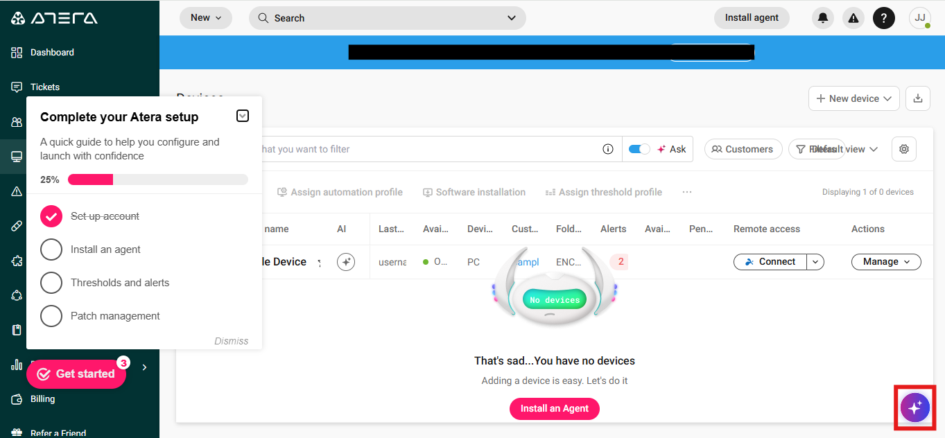 Screensht of Atera''s Devices Dashboard.