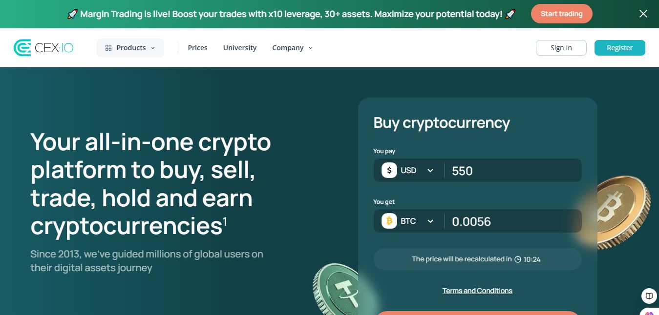 CEX.io homepage