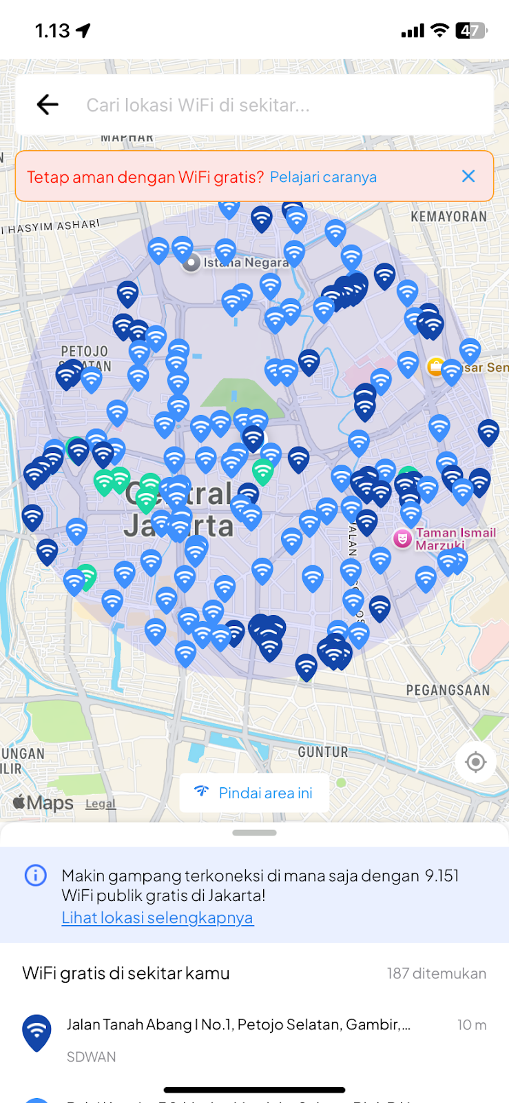 Titik WiFi Gratis dari Aplikasi JAKI