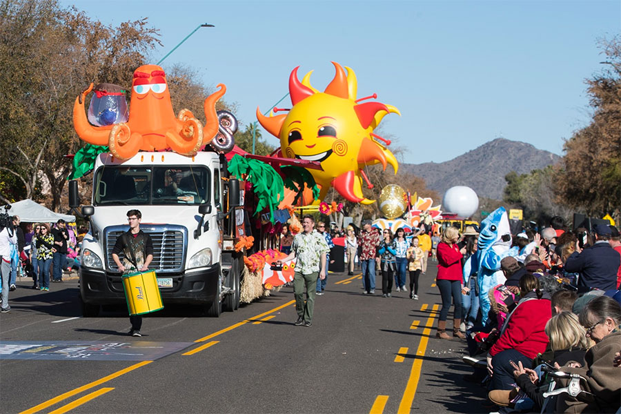 Fiesta Bowl Parade a winter fun activity in Phoenix, Arizona.