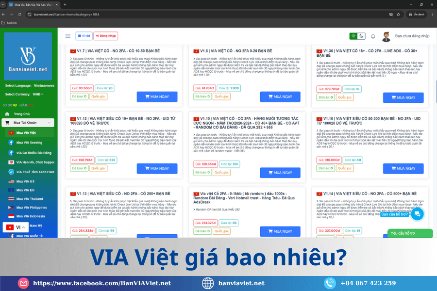 VIA Việt giá bao nhiêu?