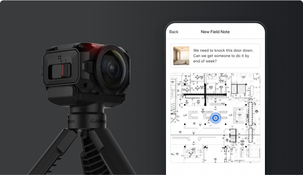 Image of a project field note being added into a digital construction management tool