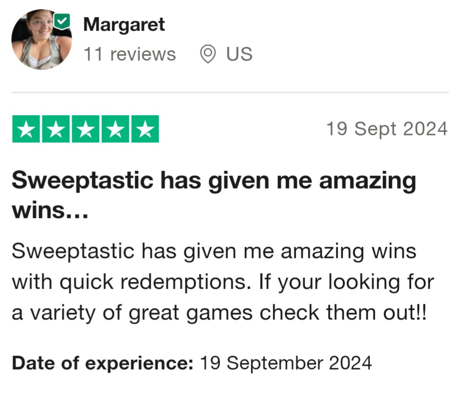 Trustpilot review of Sweeptastic casino