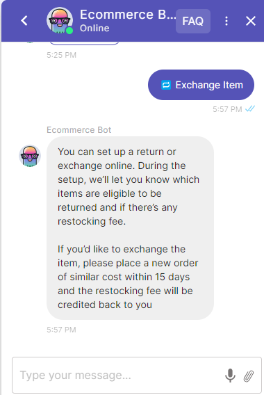 A Product return message on WhatsApp from a retail/ecommerce platform