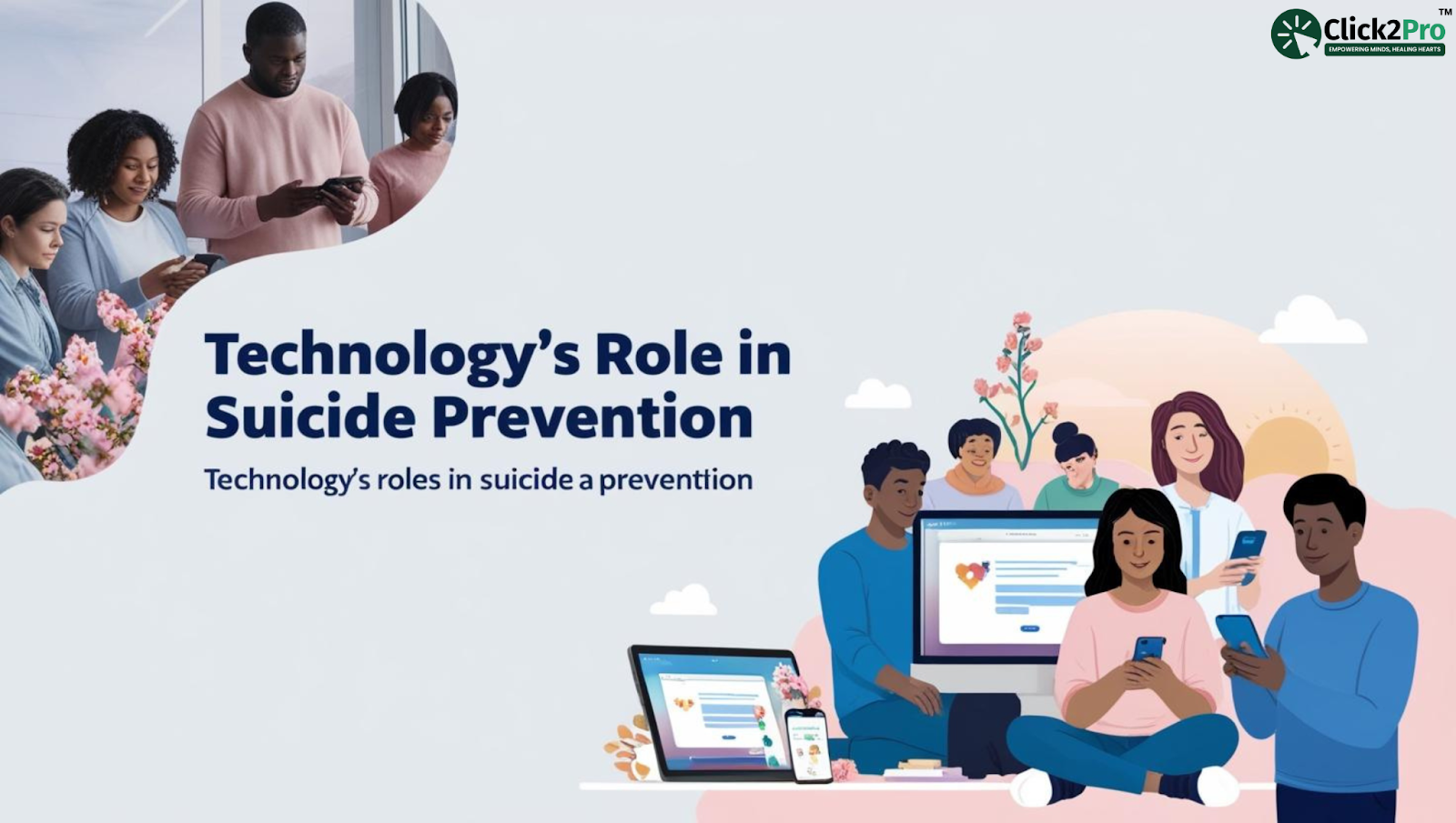 Technology’s role in suicide prevention with online tools and digital mental health support.