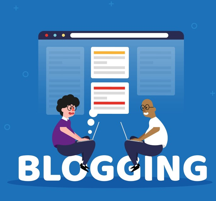 Informal blogging concept with two people facing each other