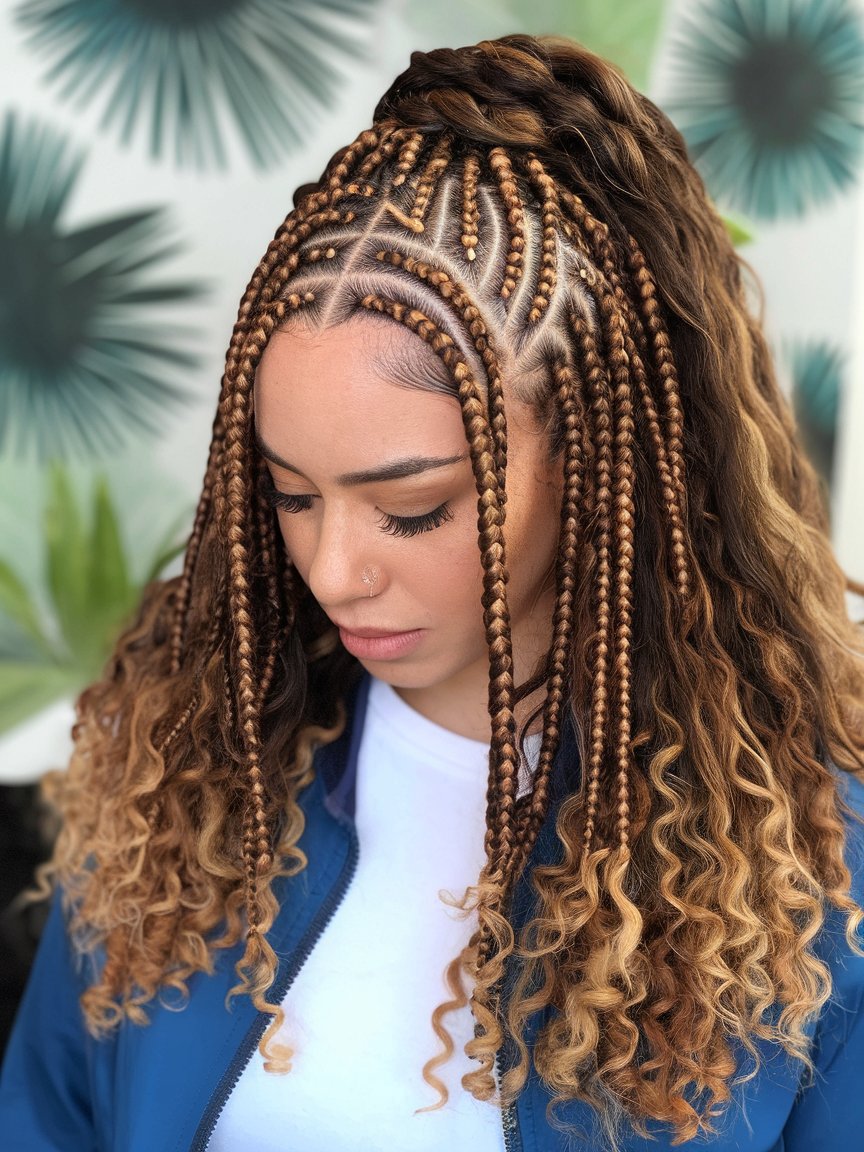 14. Jumbo Triangle Part Braids with Curls