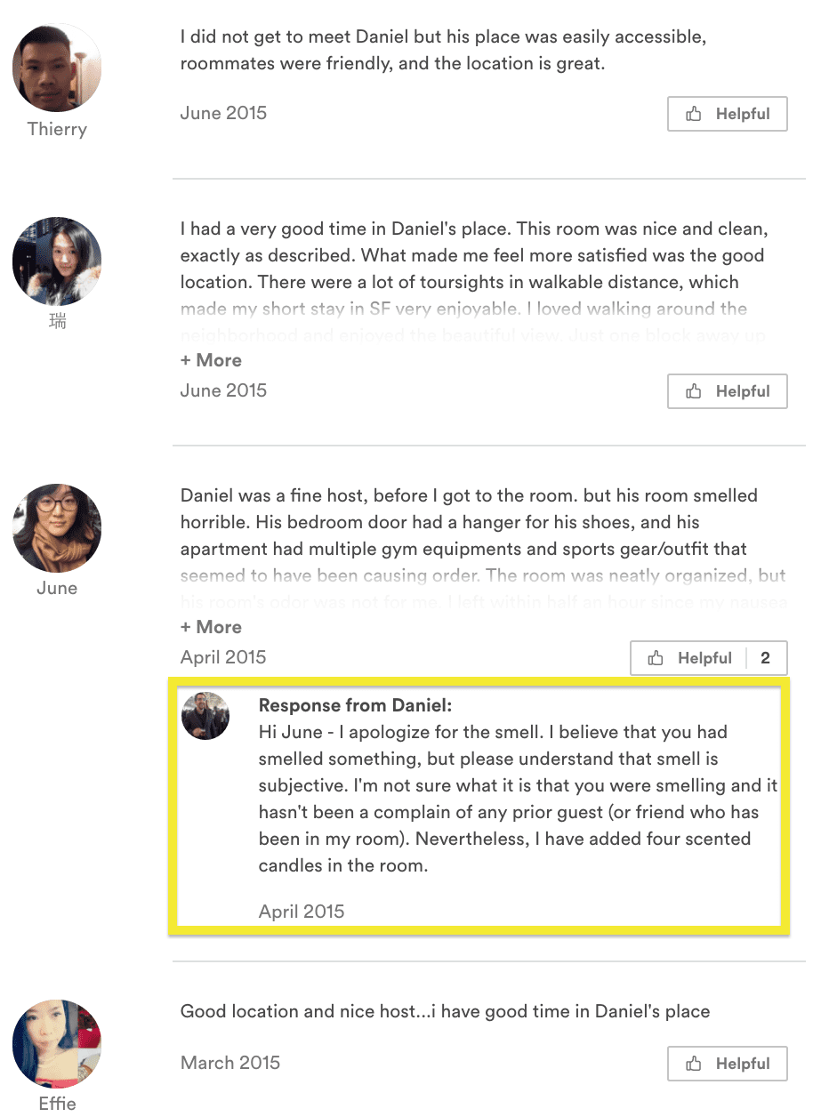 Airbnb's customer feedback example.