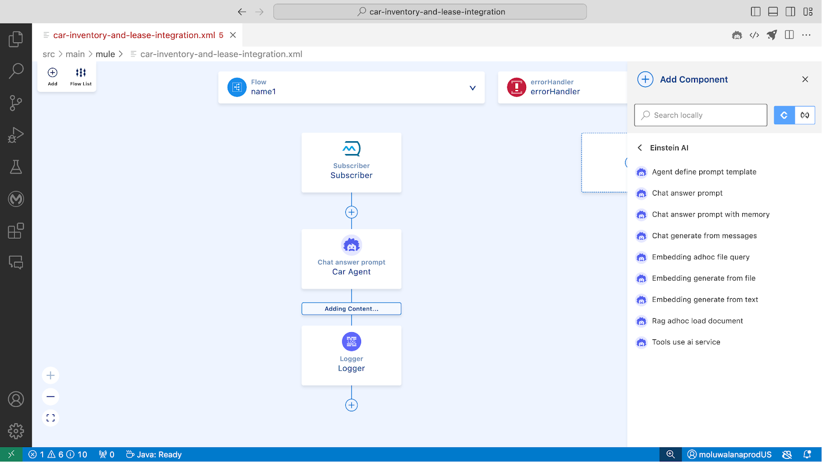 Implementing a custom Einstein connector from the MuleSoft AI Chain project in Anypoint Code Builder