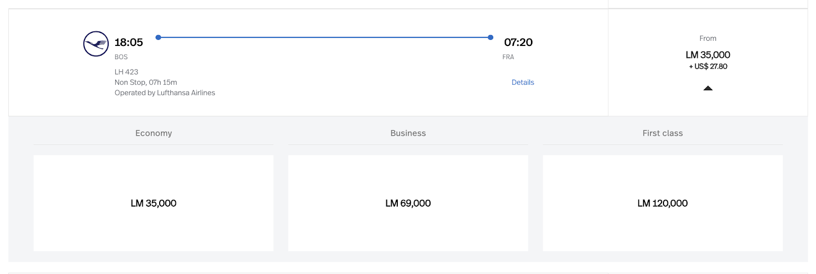 screenshot of Aviance flight results