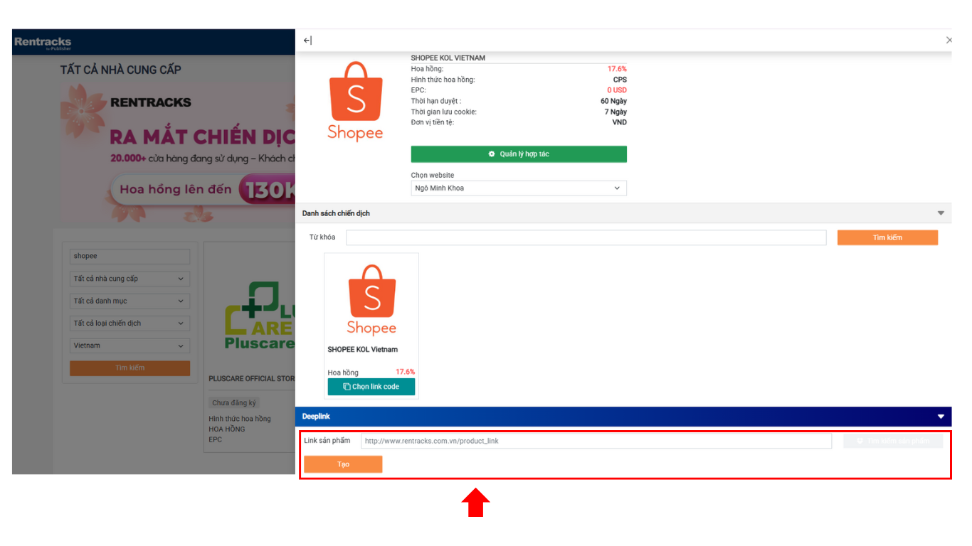 Cách sử dụng Dashboard Rentracks với công cụ "Deeplink"