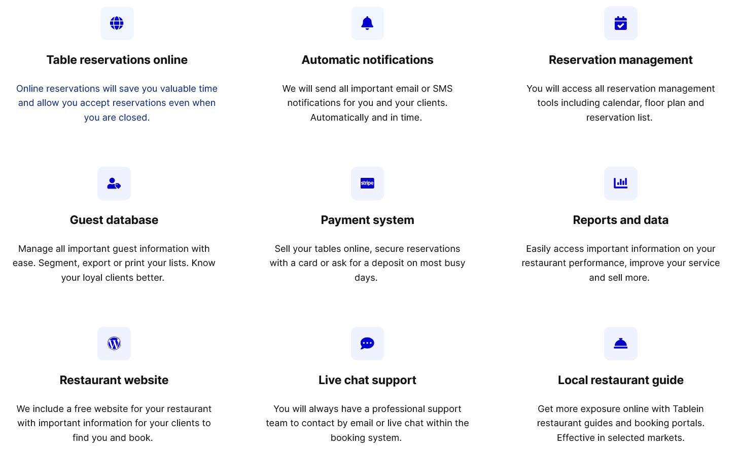 Tablein dashboard