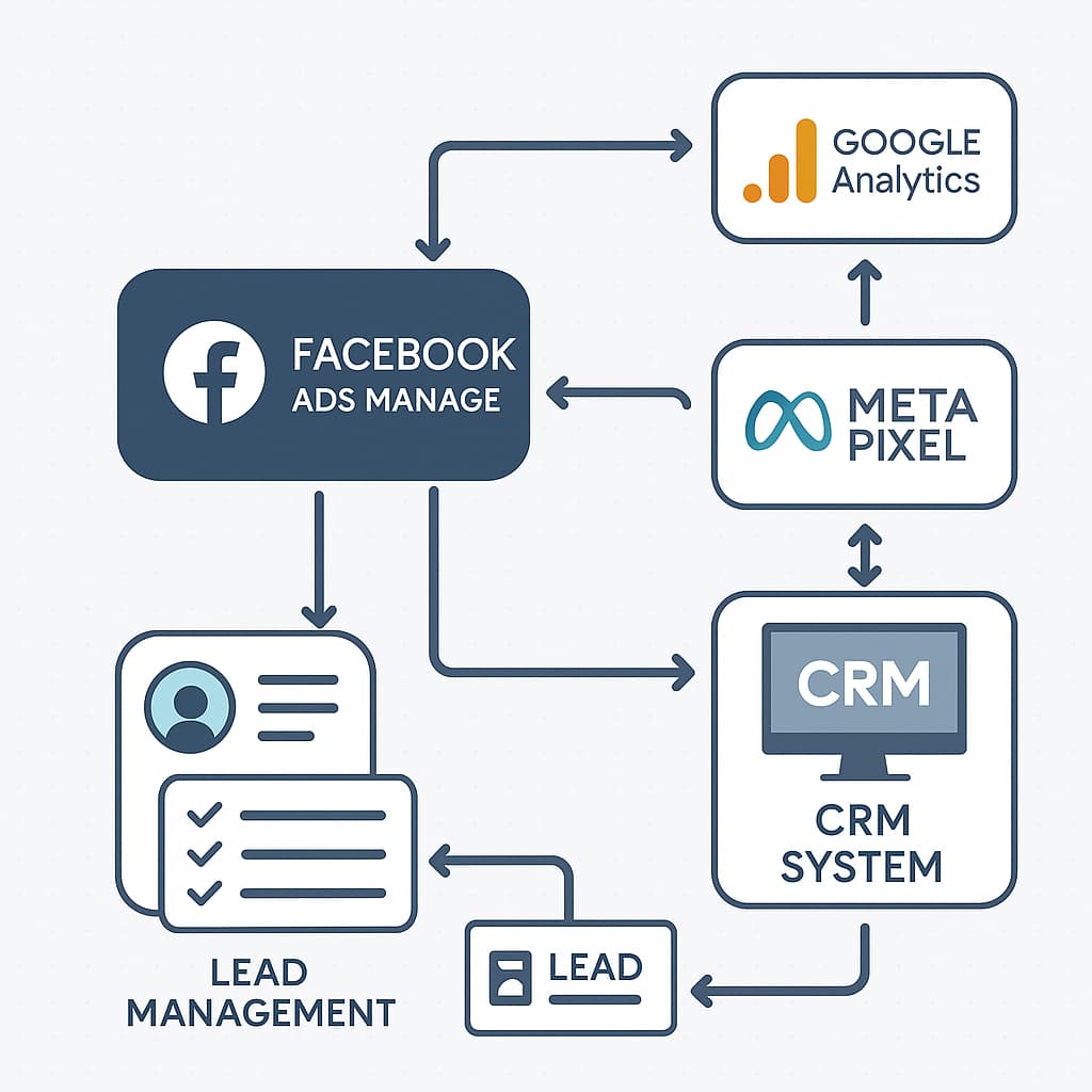Essential digital marketing tools ecosystem for window installation Facebook remarketing and lead generation.