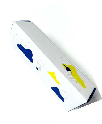 A white box with blue and yellow designs

Description automatically generated