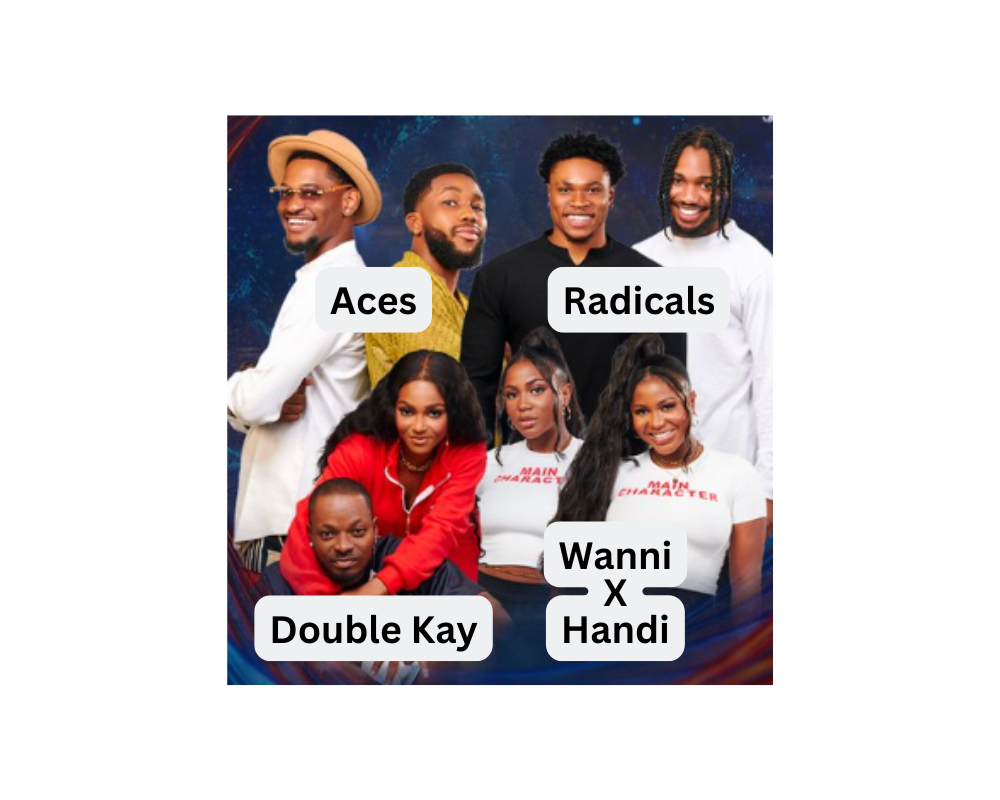 Aces, Radicals, Double Kay, and Wanni X Handi nominated for possible eviction in BBNaija Season 9 Week 5