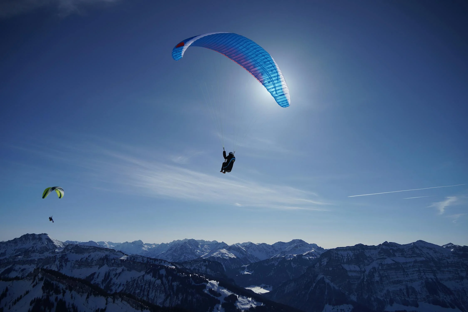 A person parachuting in the sky

Description automatically generated