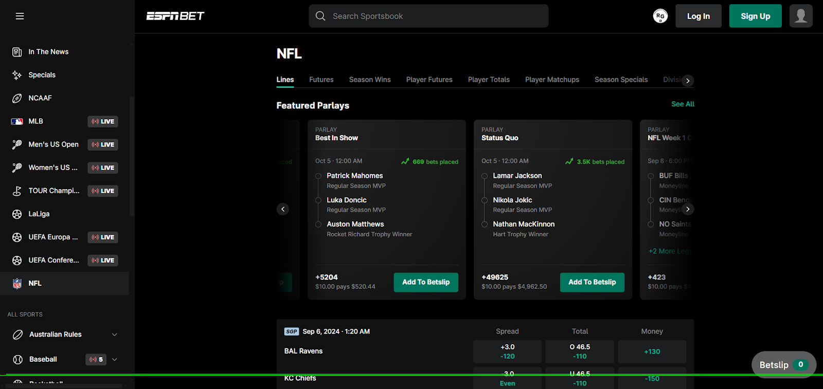 ESPN Bet NFL Betting Sites