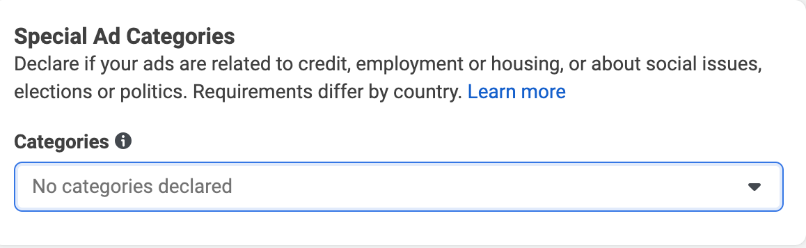 Facebook Ads special ad category declaration