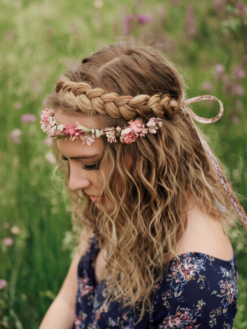 26. Dutch Crown Braid for Curly Hair